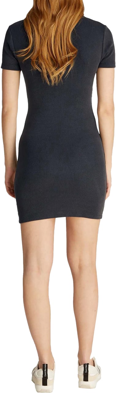Calvin Klein Washed Woven Label Rib Jurk Zwart