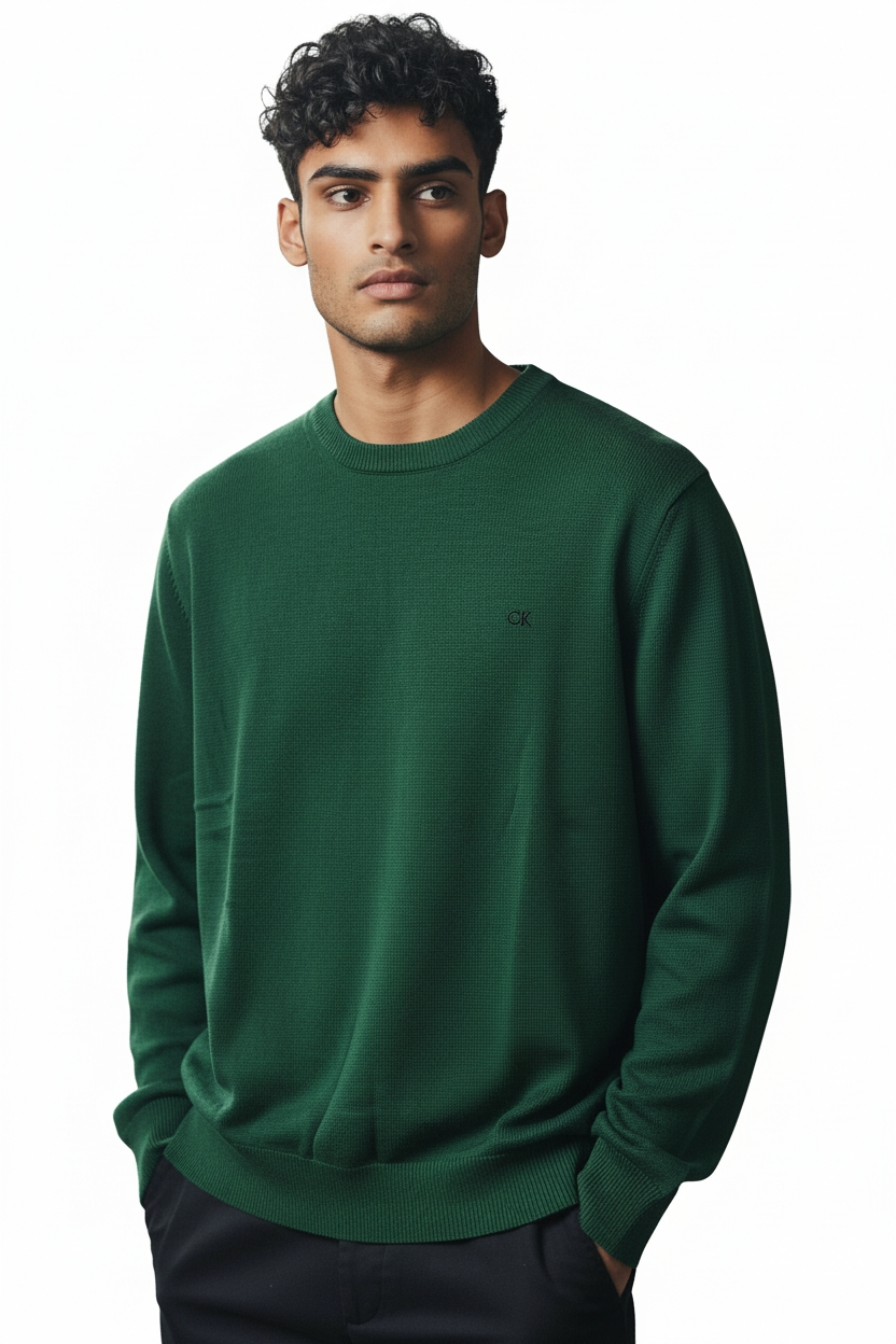 Calvin Klein Long-Sleeved Knit Top in Organic Cotton Zwart