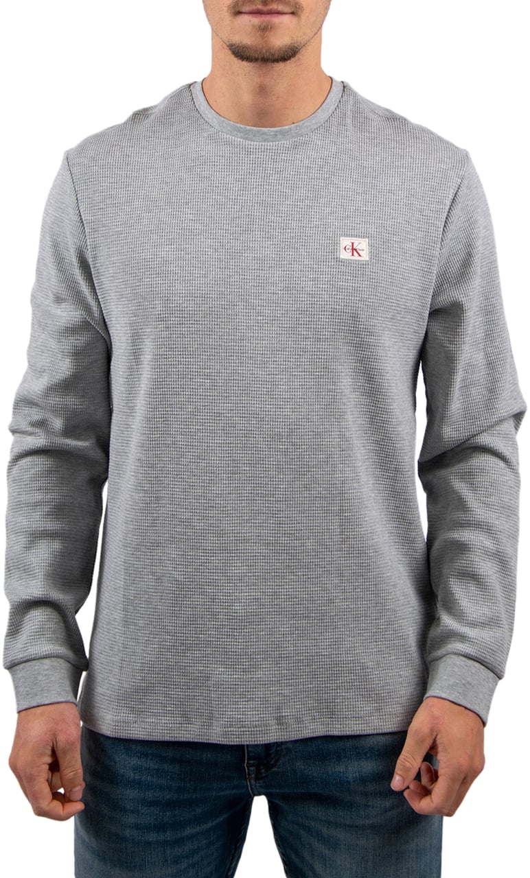 Calvin Klein Jeans LS Waffle Badge Crewneck Tee Grijs