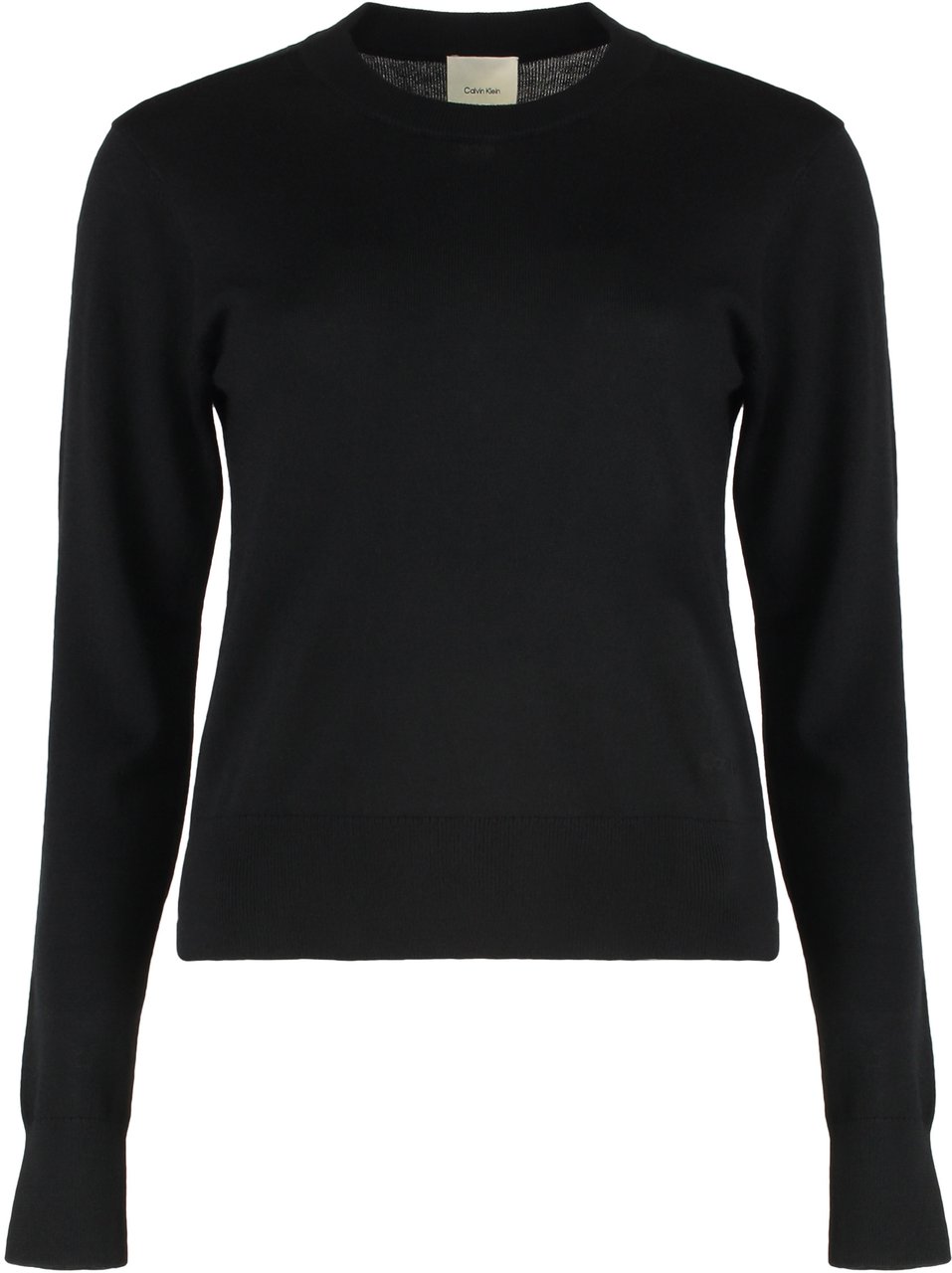Calvin Klein Round neck sweater in merino wool Zwart