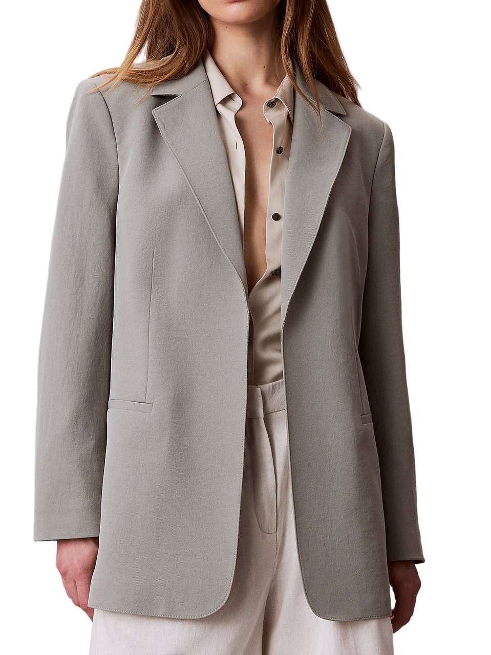 Calvin Klein Casual Twill Belted Grey Blazer Grijs