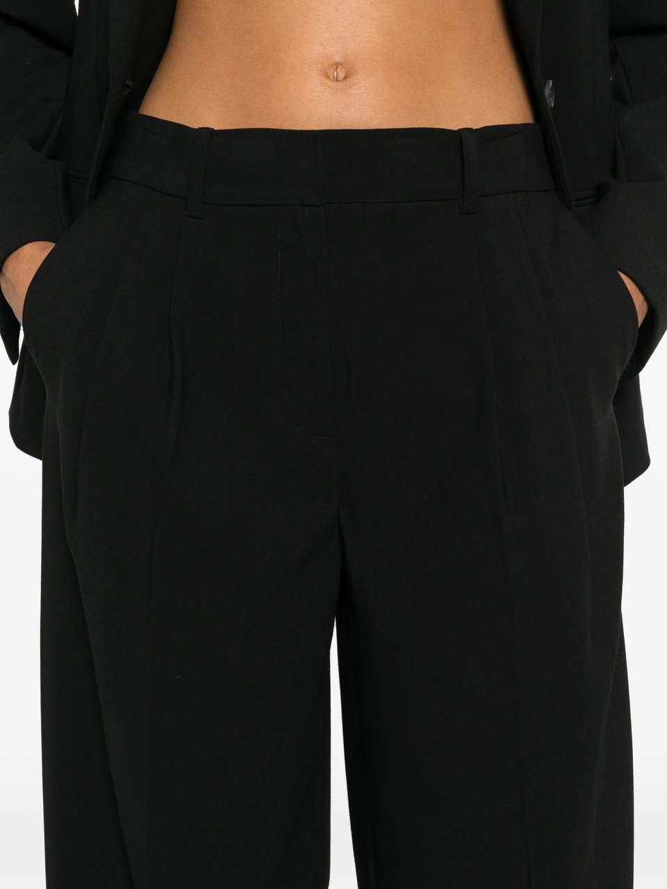 Calvin Klein Black Wide-Leg Pleated Pants Zwart