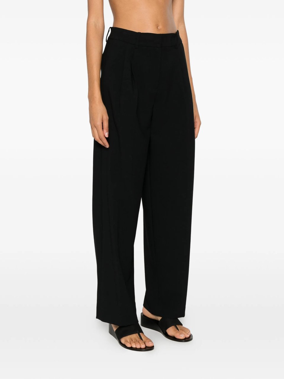 Calvin Klein Black Wide-Leg Pleated Pants Zwart