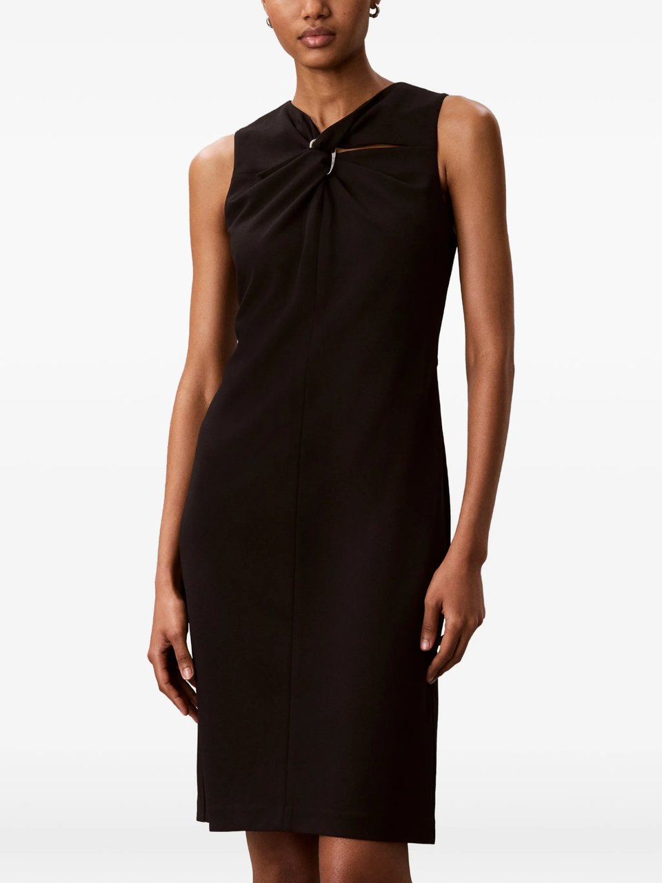 Calvin Klein Scuba Crepe SL Knee Length Dress Zwart