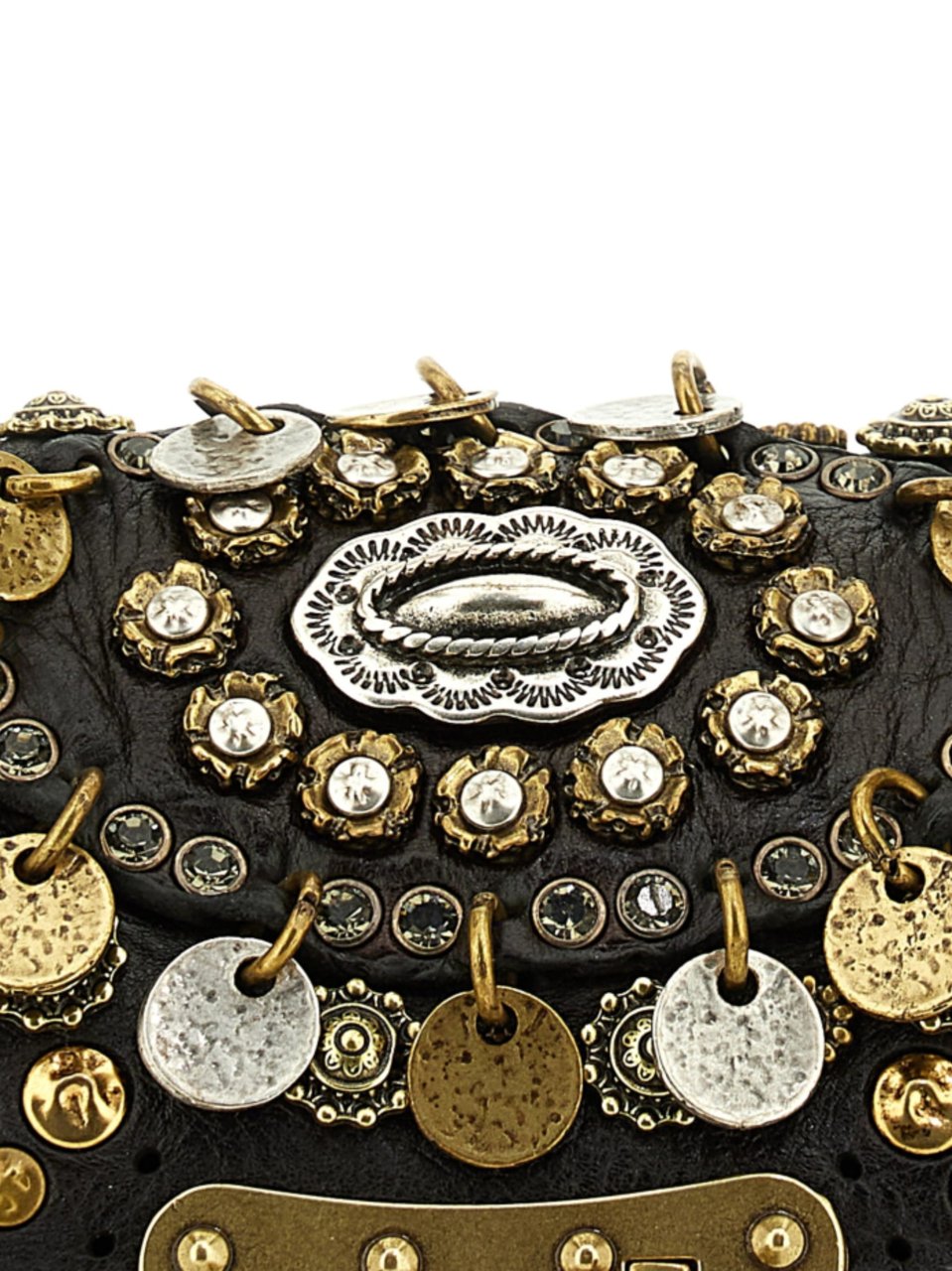 Campomaggi Medium Brown Leather Handbag with Decorative Studs and Clasp Closure Zwart