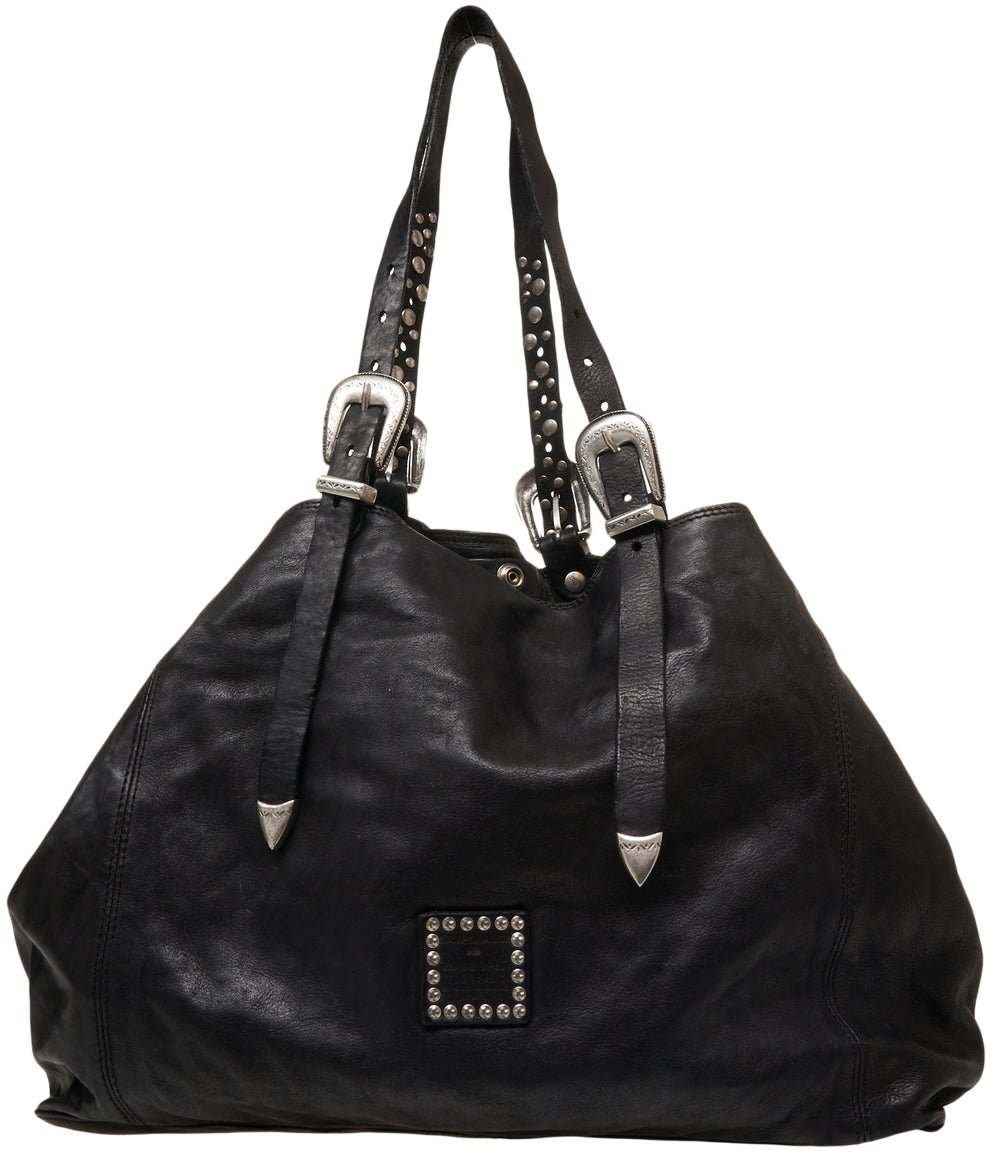 Campomaggi Leather handbag with stud details Zwart