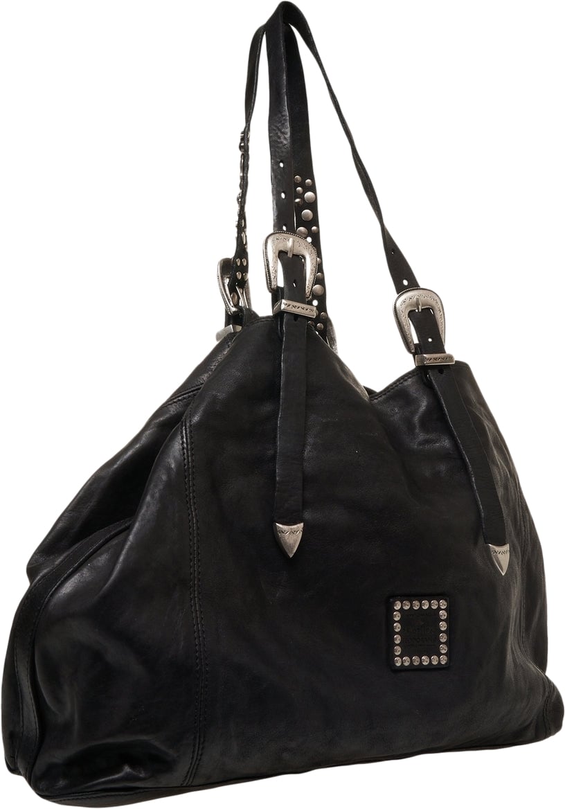 Campomaggi Leather handbag with stud details Zwart