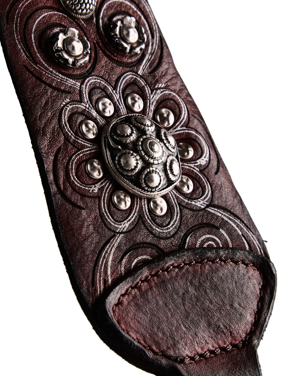 Campomaggi Woven Leather Shoulder Bag with Floral Embossing Maroon