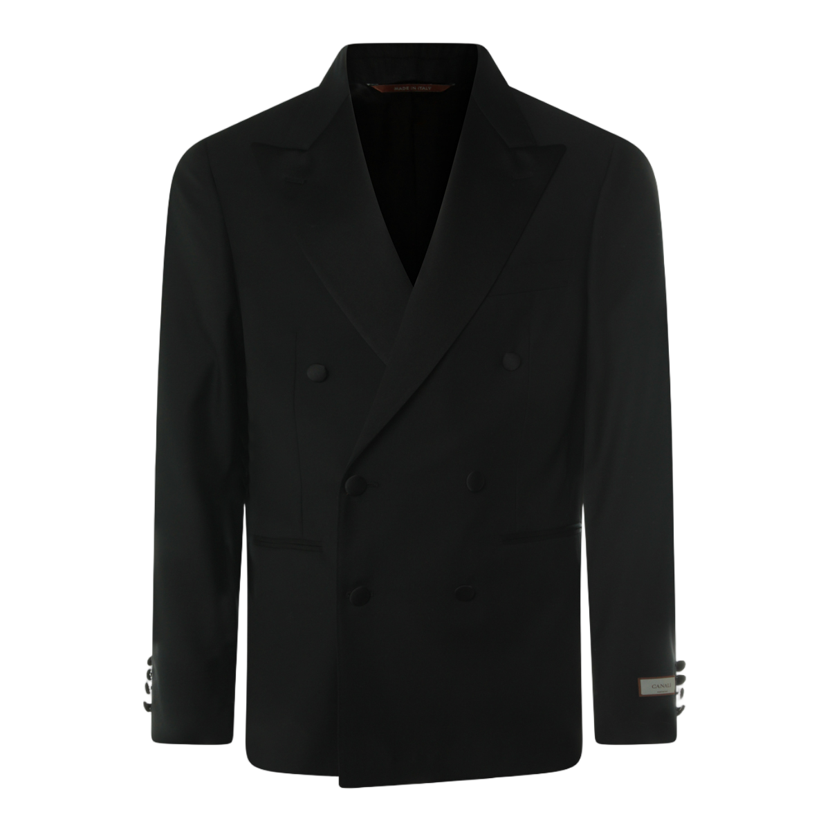 Canali Double-Breasted Black Blazer with Peak Lapels Zwart