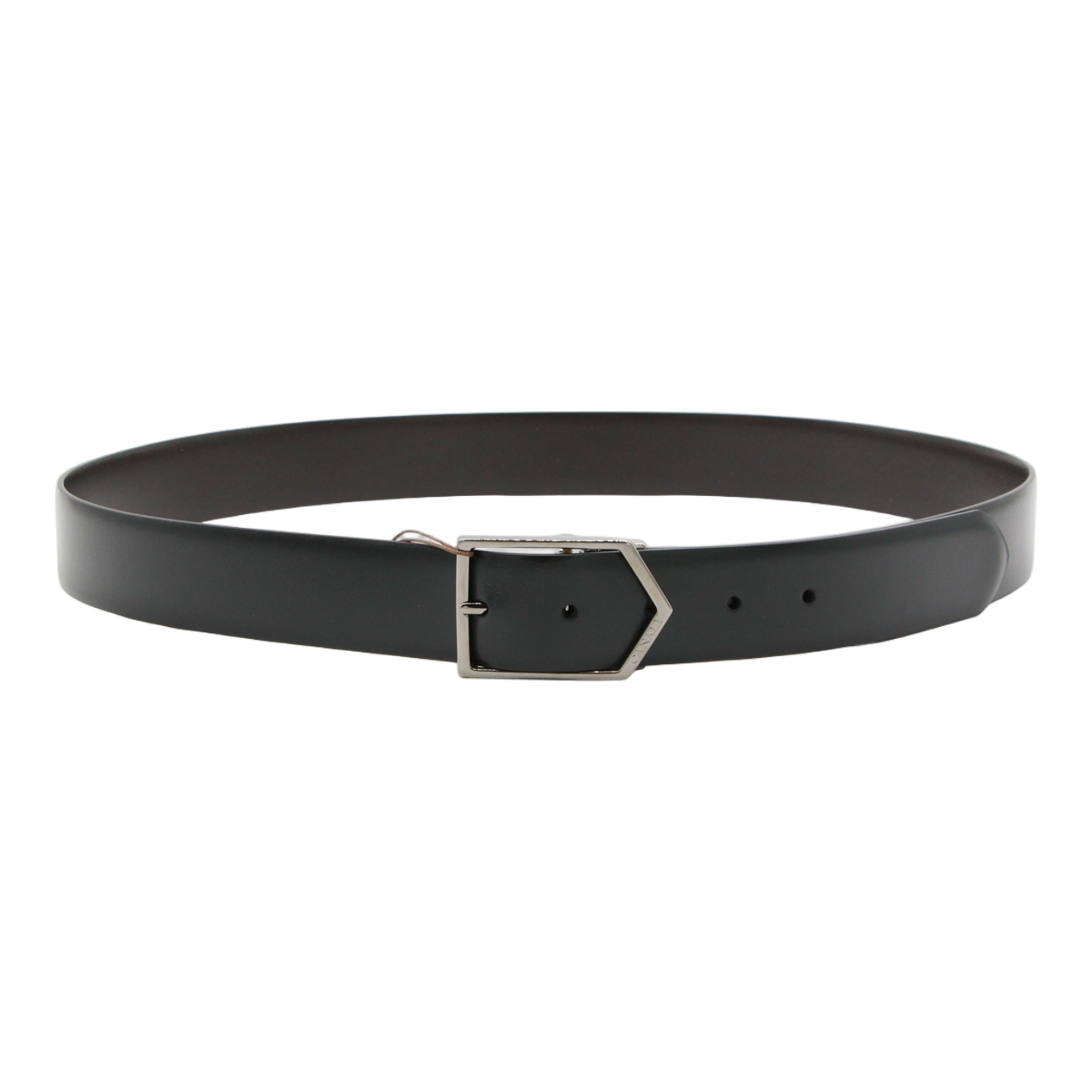 Canali Sleek Black Belt with Geometric Metallic Buckle Zwart