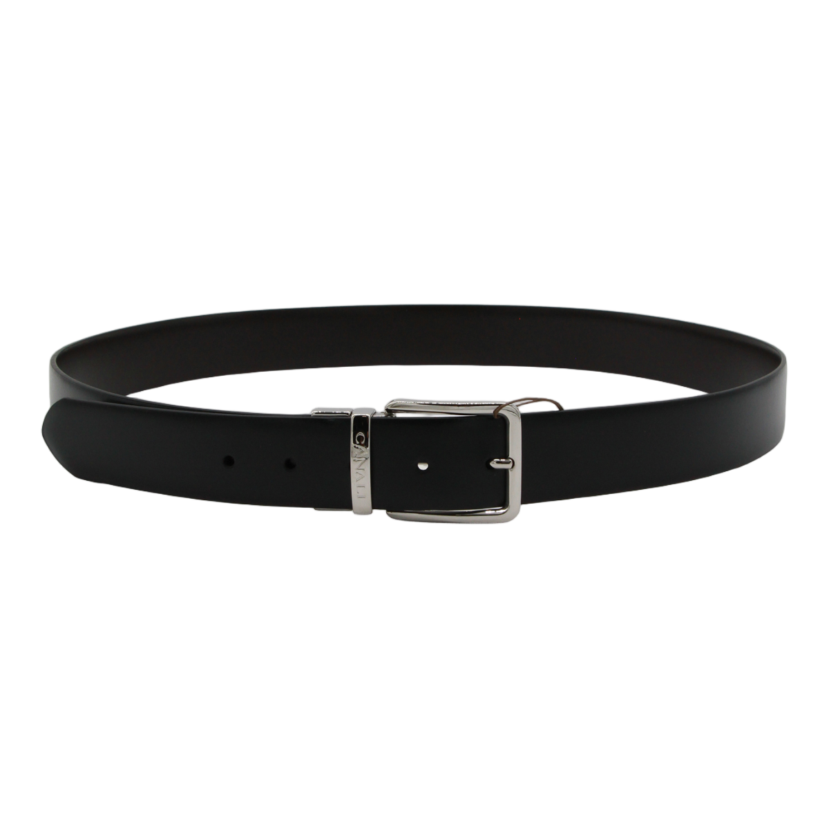 Canali Minimalist Black Belt with Polished Silver Buckle Zwart