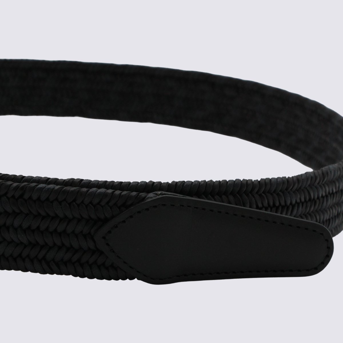 Canali Textured Braided Black Belt with Silver-Toned Buckle Zwart
