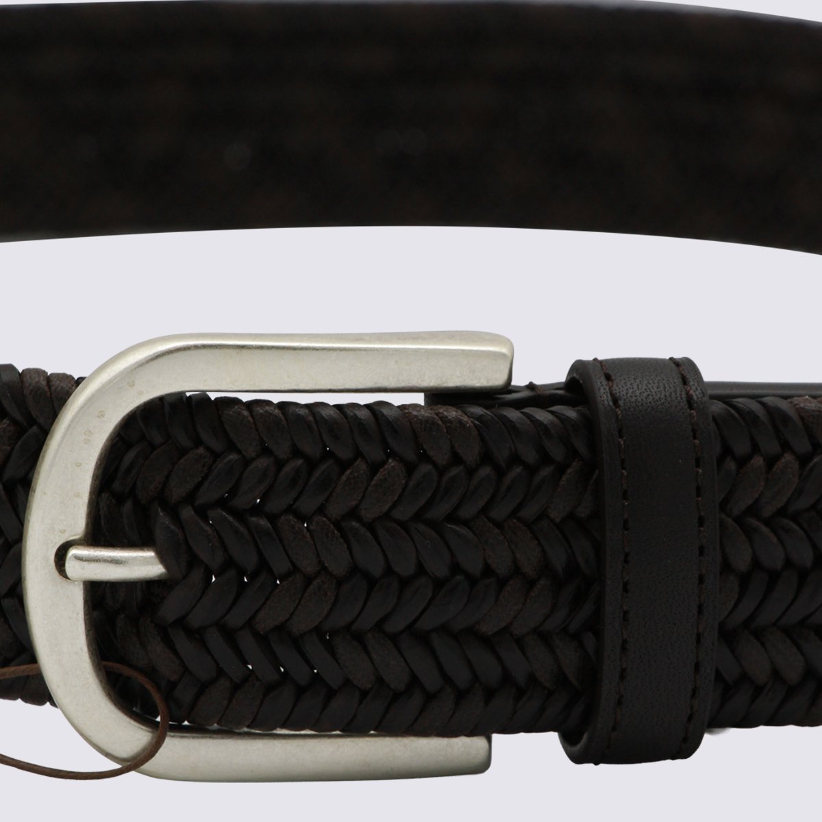 Canali Braided Textured Belt with Silver-Toned Buckle Zwart