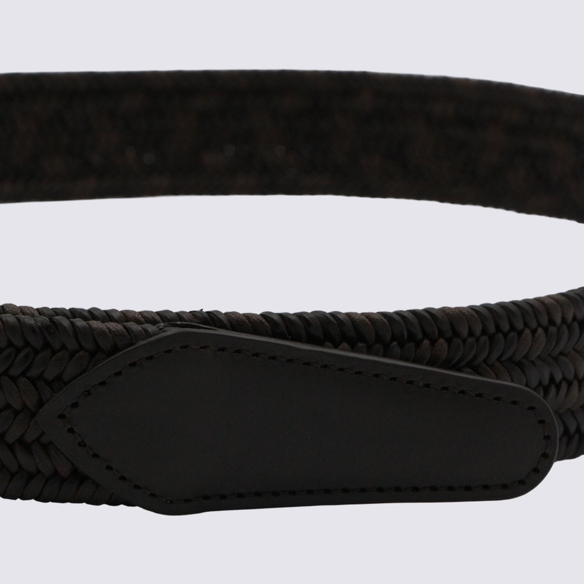 Canali Braided Textured Belt with Silver-Toned Buckle Zwart