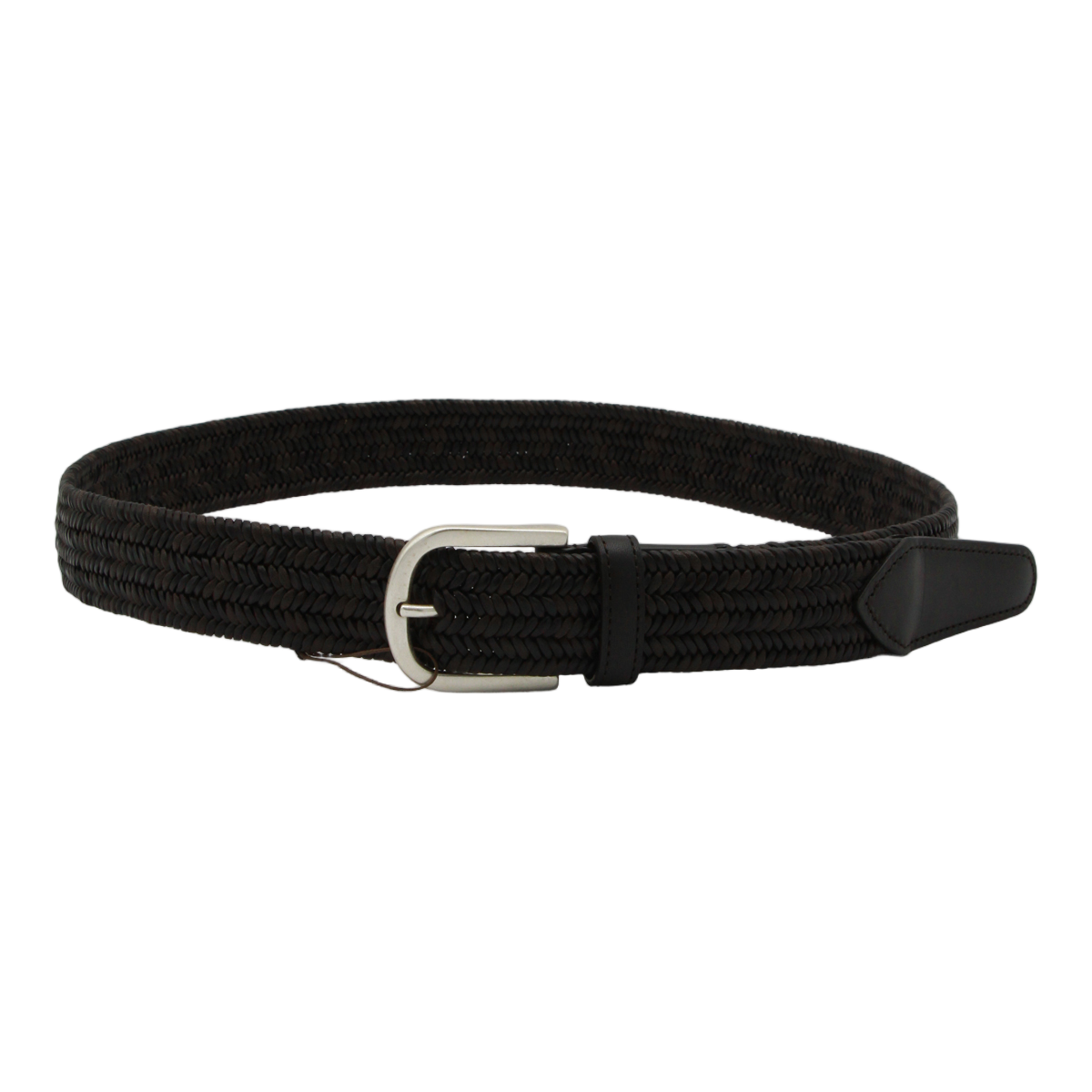 Canali Braided Textured Belt with Silver-Toned Buckle Zwart