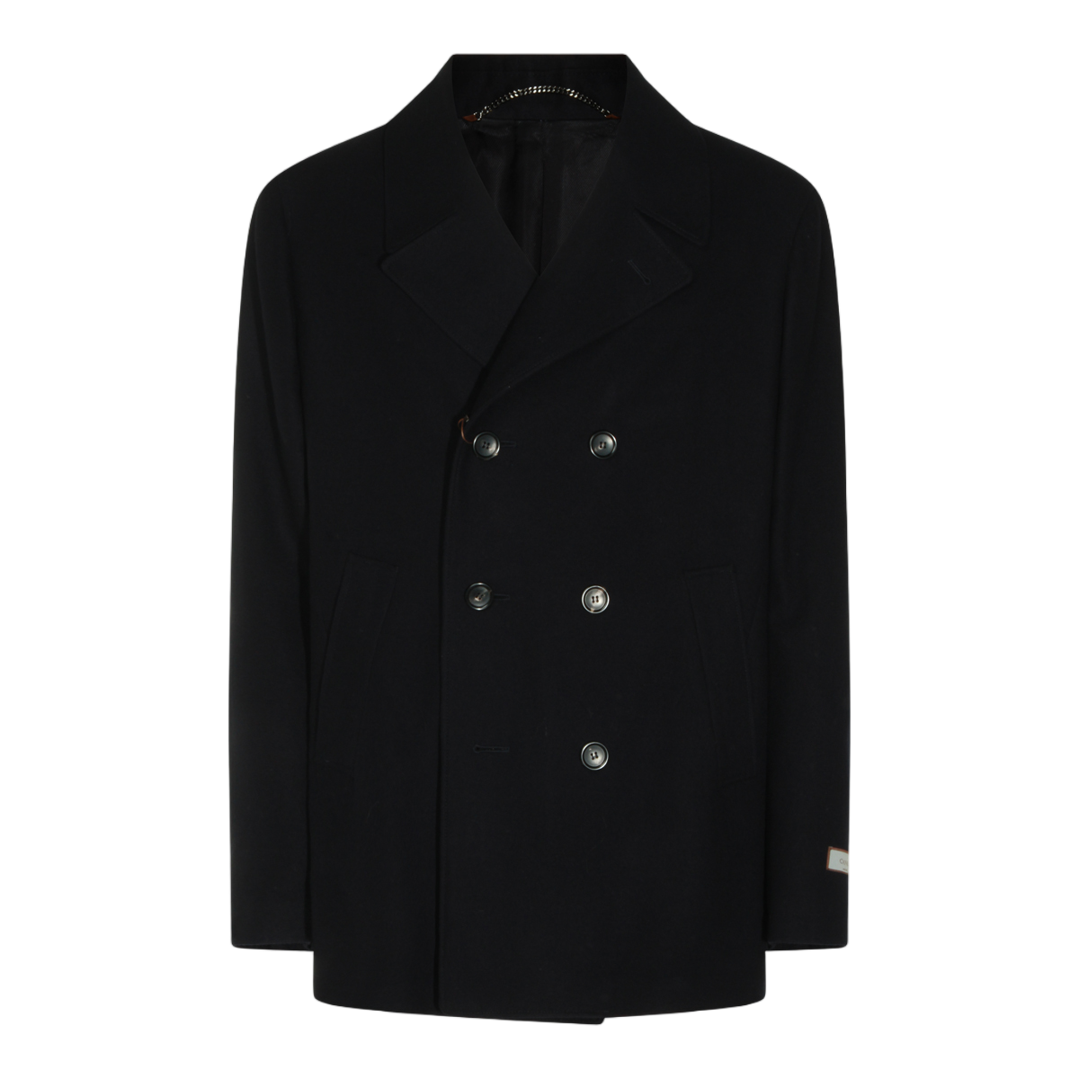 Canali Double-Breasted Peacoat With Wide Lapels And Timeless Design Zwart