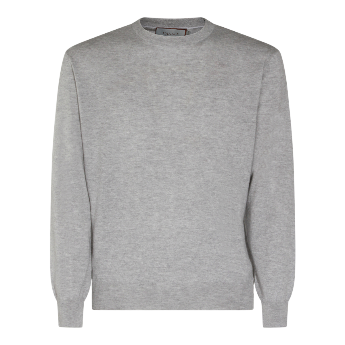 Canali Fine-Knit Crew Neck Sweatshirt With Ribbed Detailing Grijs