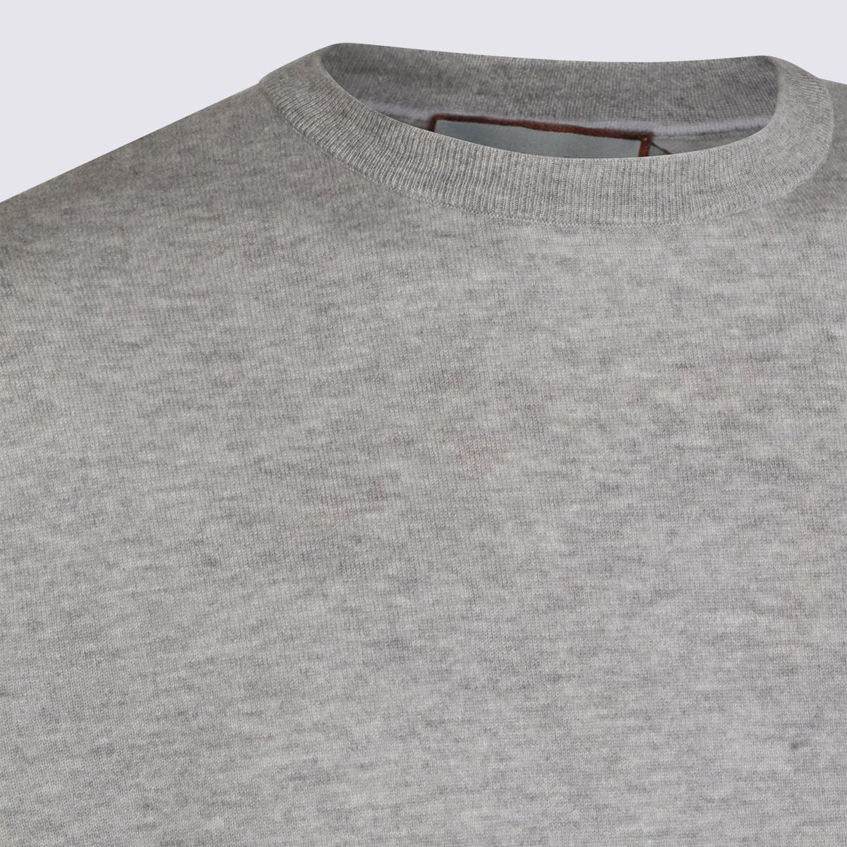 Canali Fine-Knit Crew Neck Sweatshirt With Ribbed Detailing Grijs