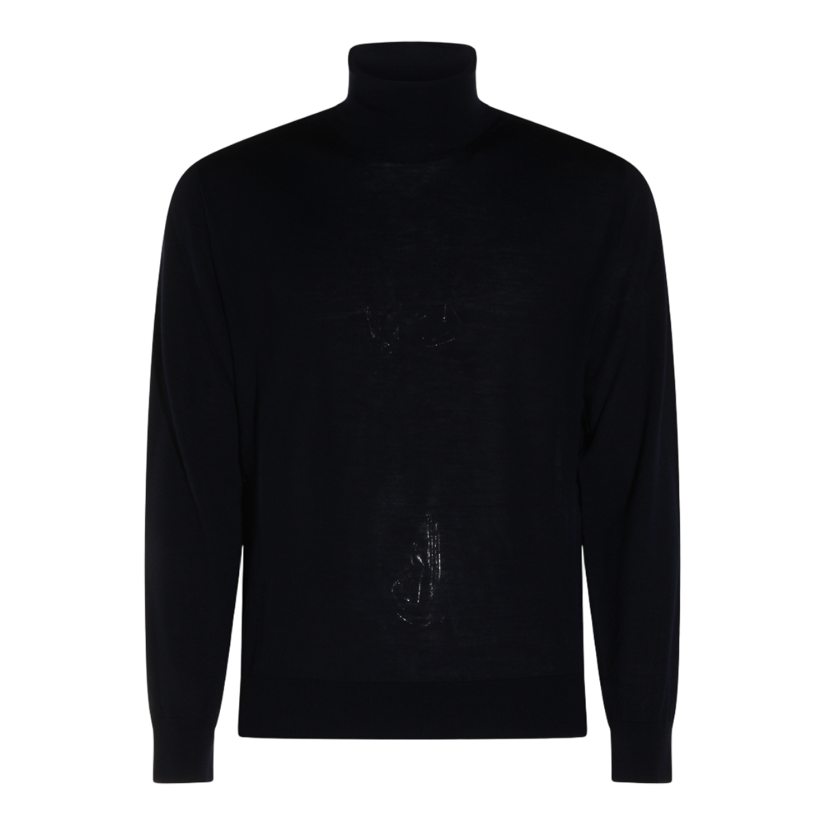 Canali Black Turtleneck Sweater With Snug Collar And Embossed Detail Zwart