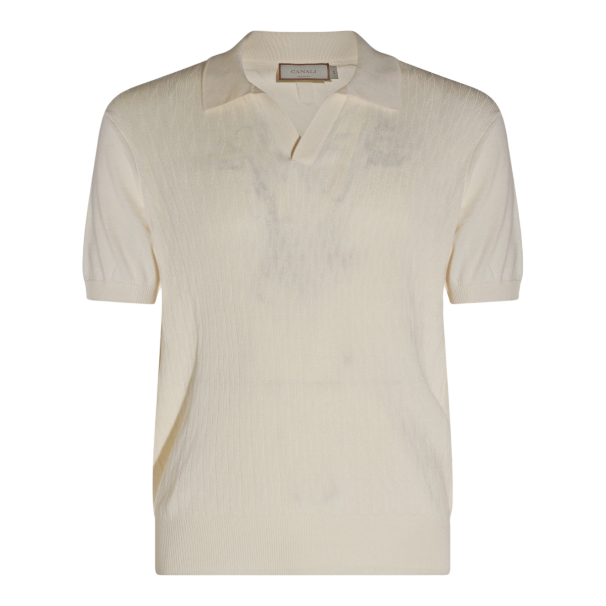Canali Short-Sleeve V-Notch Knit Sweater With Ribbed Texture Grijs