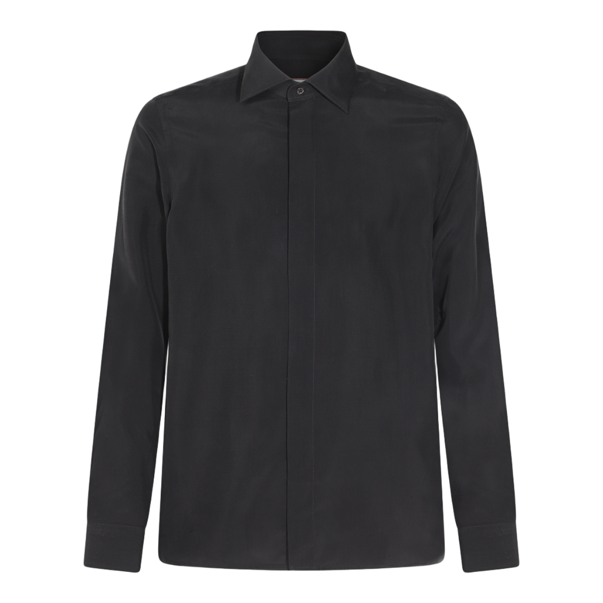 Canali Long-Sleeved Shirt with Concealed Button Placket Zwart