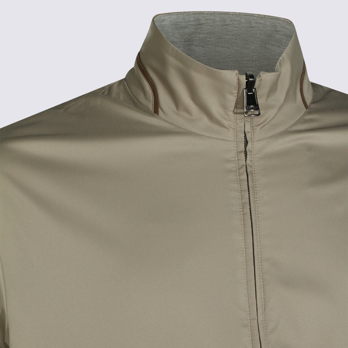 Canali Minimalist High Collar Jacket With Front Zipper And Smooth Finish Neutraal