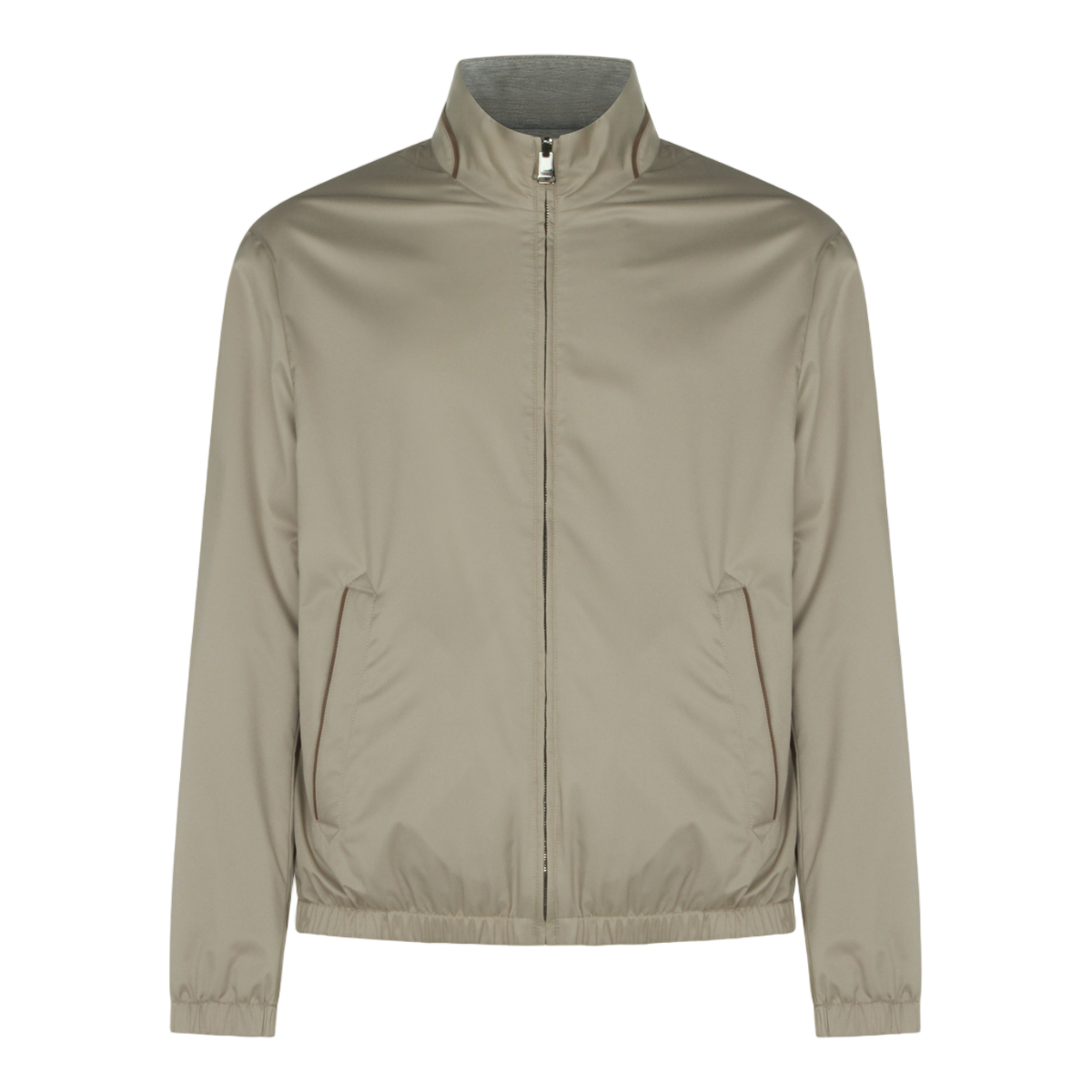 Canali Minimalist High Collar Jacket With Front Zipper And Smooth Finish Neutraal