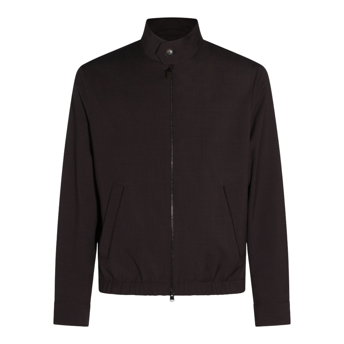 Canali High Collar Black Jacket With Zipper Closure Zwart