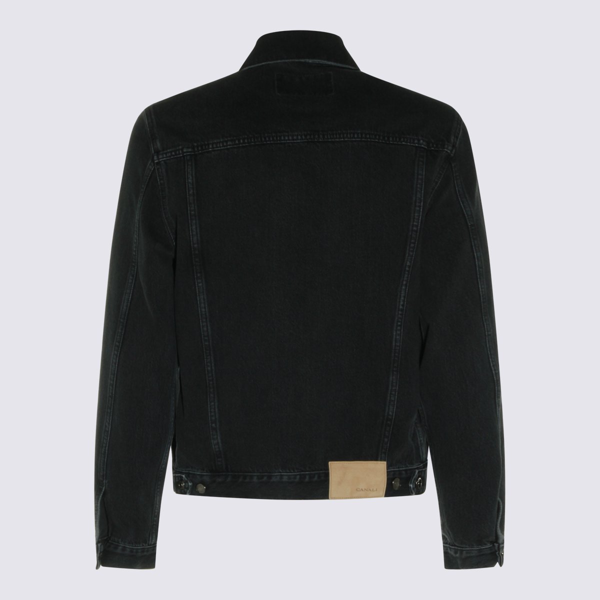 Canali Vintage-Inspired Black Denim Jacket With Classic Details Zwart