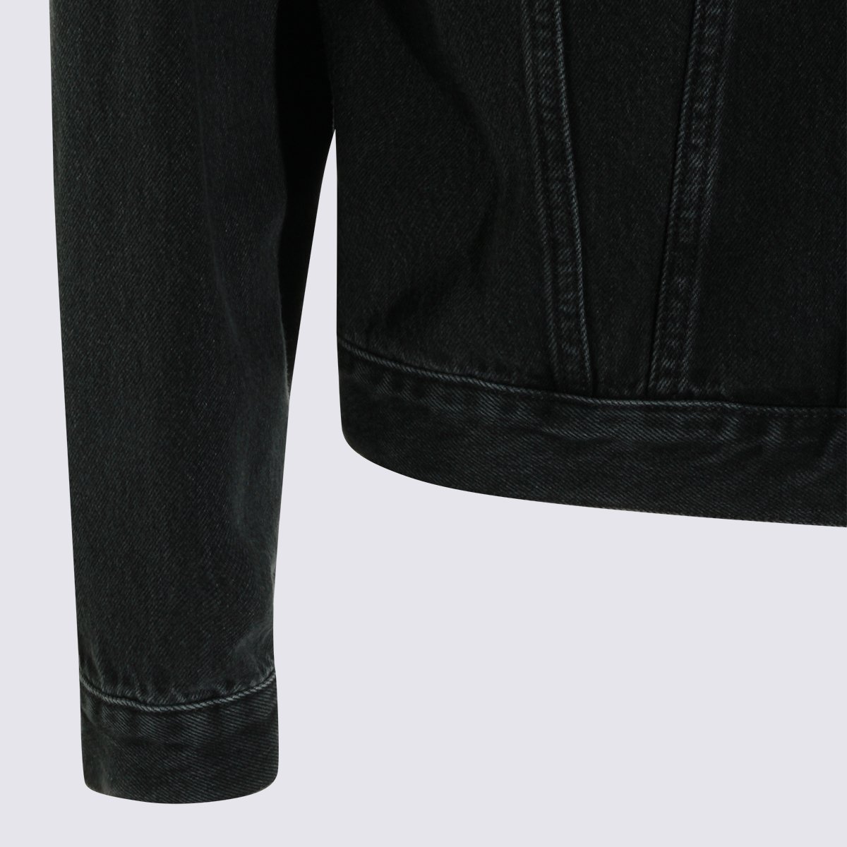 Canali Vintage-Inspired Black Denim Jacket With Classic Details Zwart