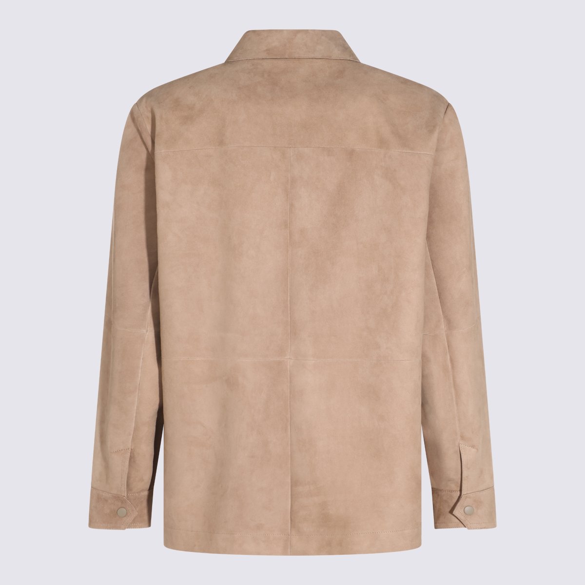 Canali Smooth Suede-Like Beige Jacket With Classic Collar And Concealed Button Placket Roze