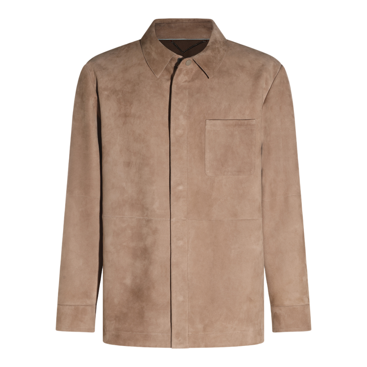 Canali Smooth Suede-Like Beige Jacket With Classic Collar And Concealed Button Placket Roze