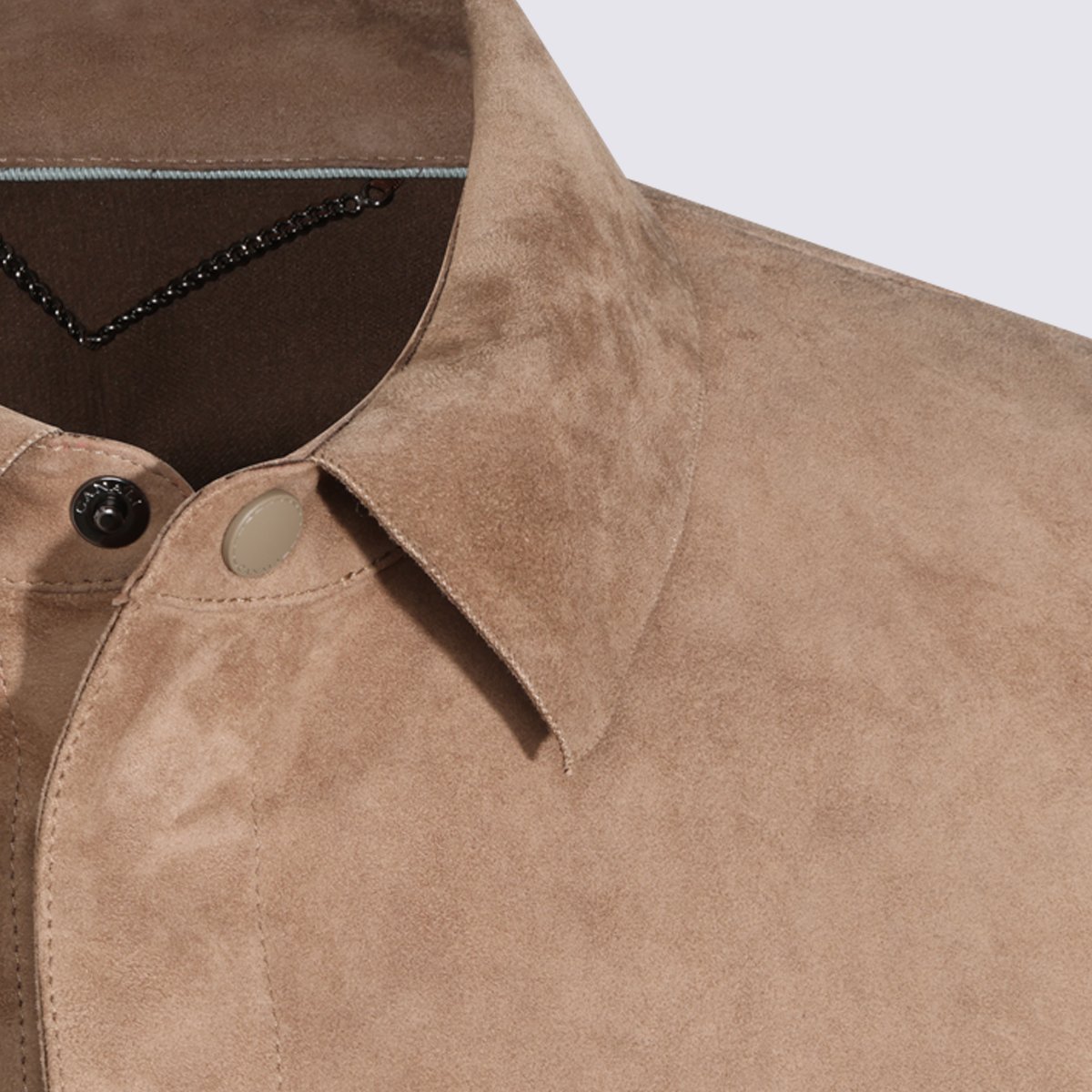 Canali Smooth Suede-Like Beige Jacket With Classic Collar And Concealed Button Placket Roze