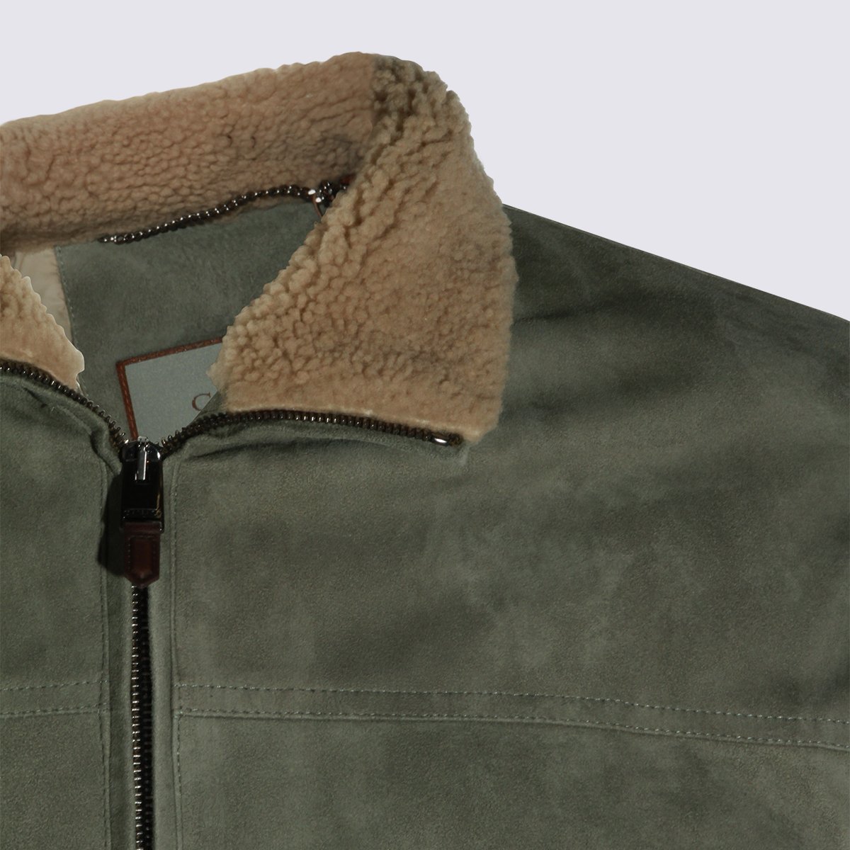 Canali Suede-Texture Casual Jacket With Sherpa Collar Grijs