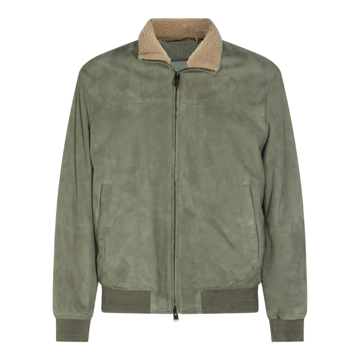 Canali Suede-Texture Casual Jacket With Sherpa Collar Grijs