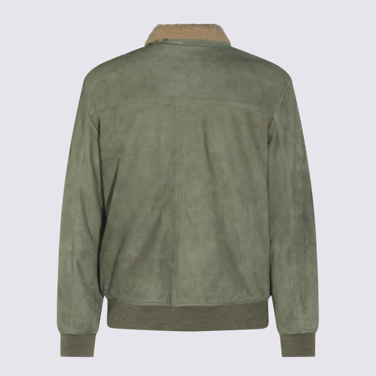 Canali Suede-Texture Casual Jacket With Sherpa Collar Grijs