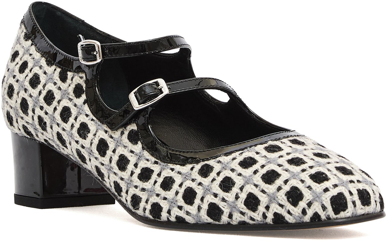 Carel Paris Pump Cinturini Tacco 40 Mm Tessuto Lana Grigio E Nero Grijs