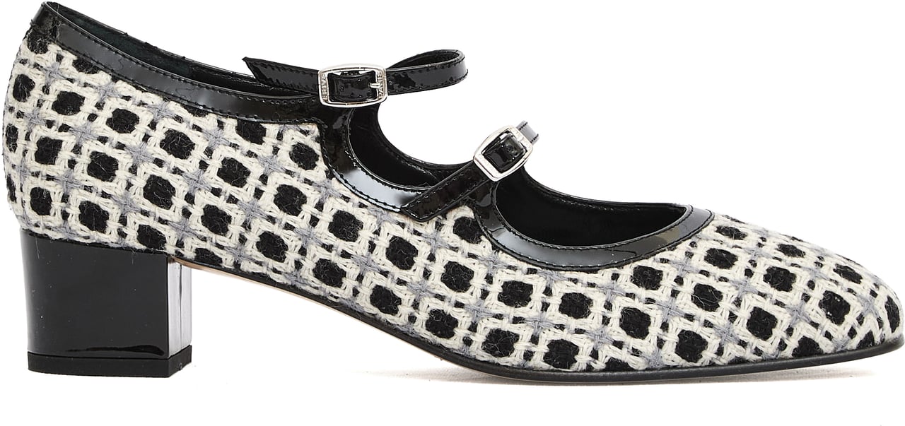Carel Paris Pump Cinturini Tacco 40 Mm Tessuto Lana Grigio E Nero Grijs