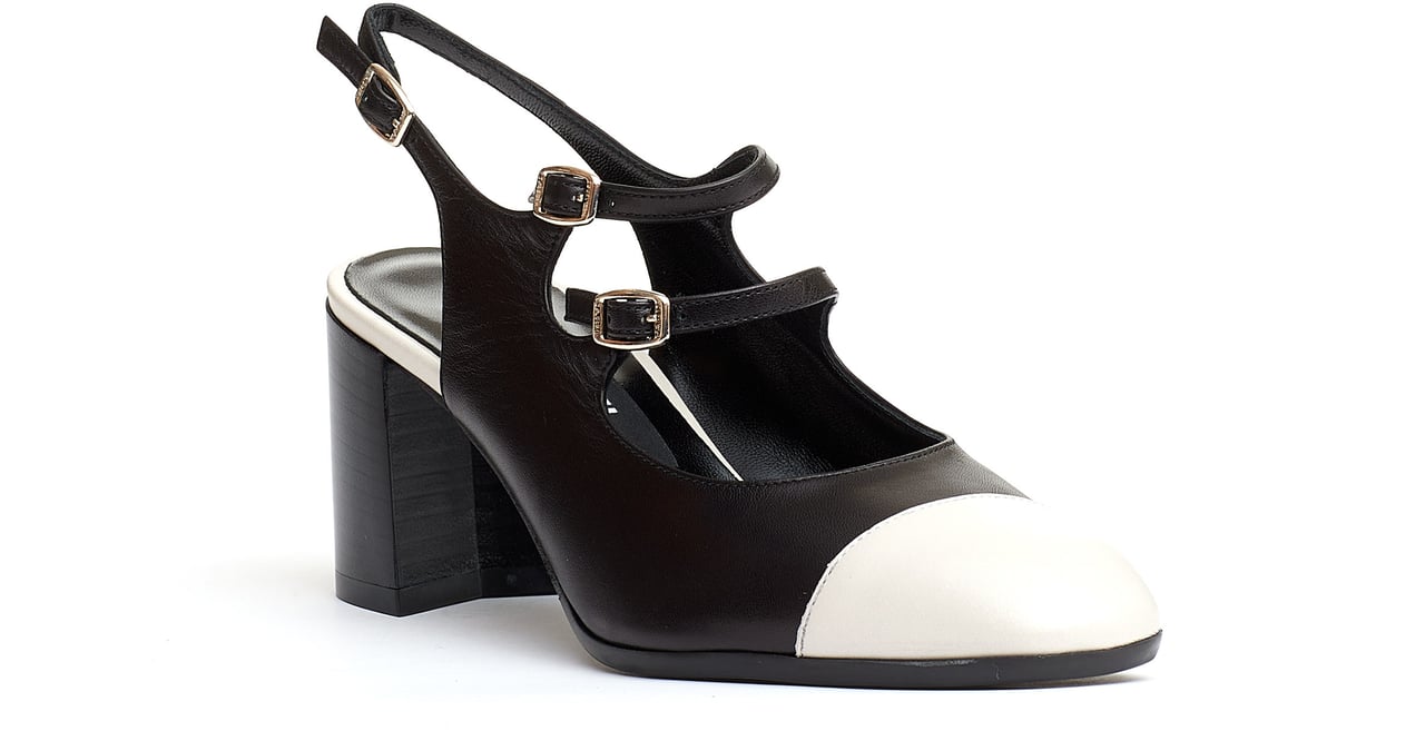 Carel Paris Slingback Cinturini Nero E Panna Tacco 80 Mm Zwart