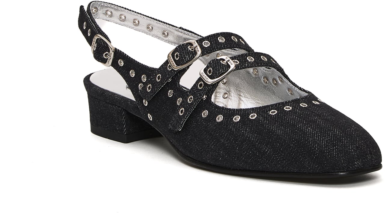 Carel Paris Slingback Tessuto Jeans E Borchie Tacco 30  Mm Blauw