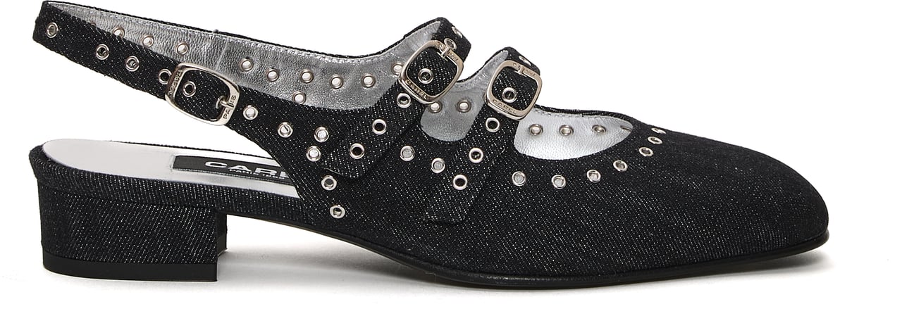 Carel Paris Slingback Tessuto Jeans E Borchie Tacco 30  Mm Blauw