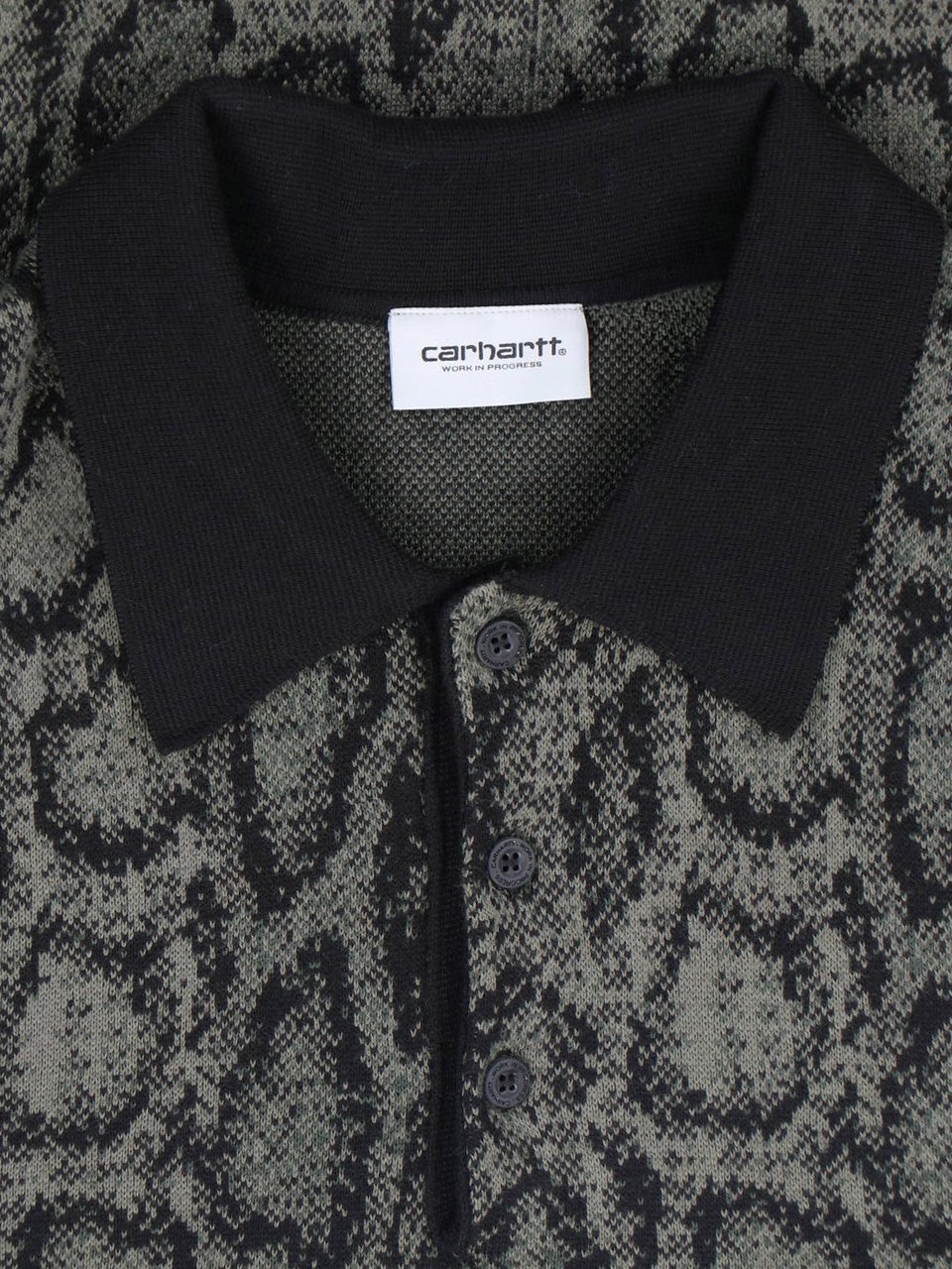 Carhartt Green Snake Print Long-Sleeve Polo Sweater Groen