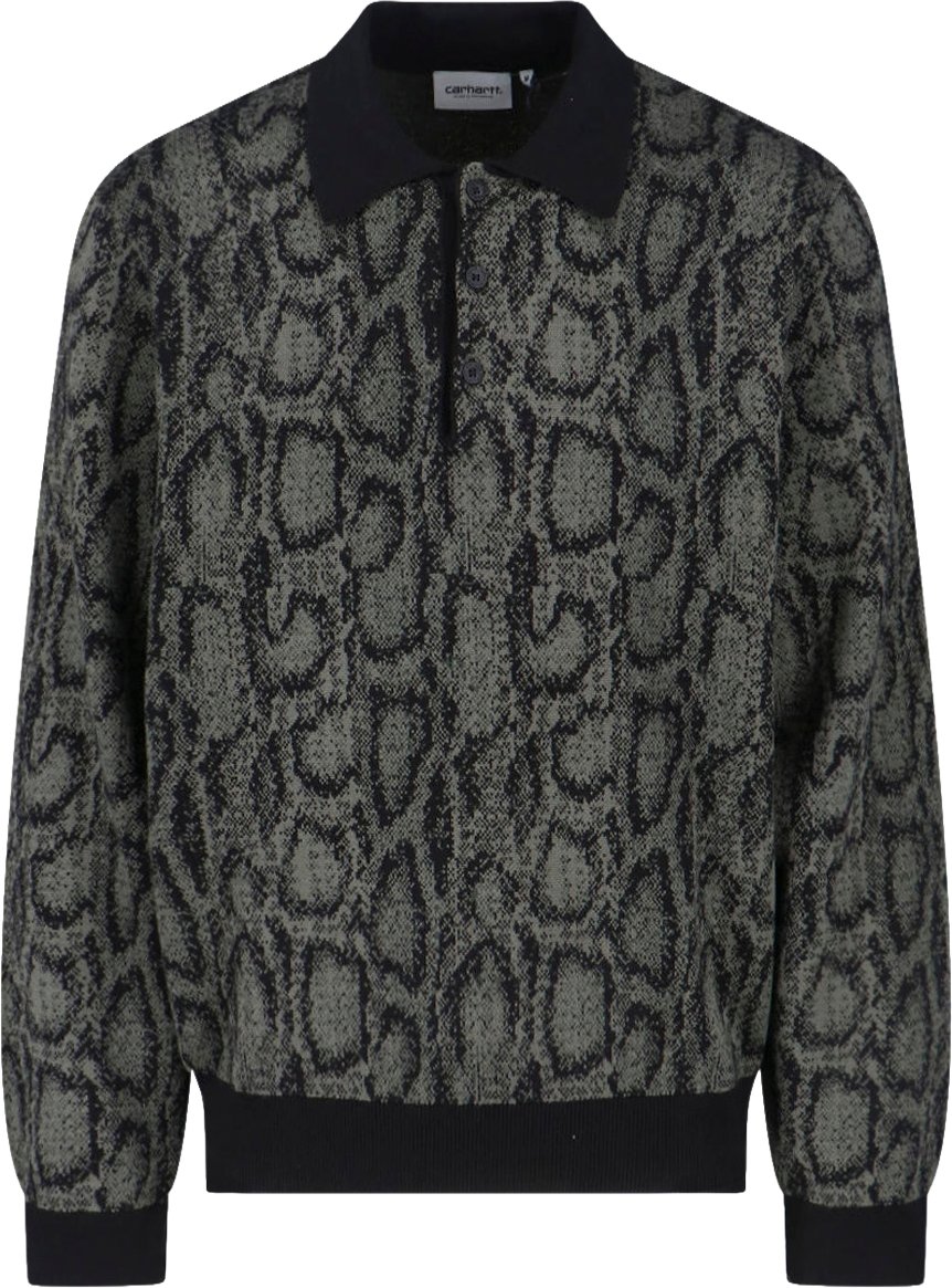 Carhartt Green Snake Print Long-Sleeve Polo Sweater Groen