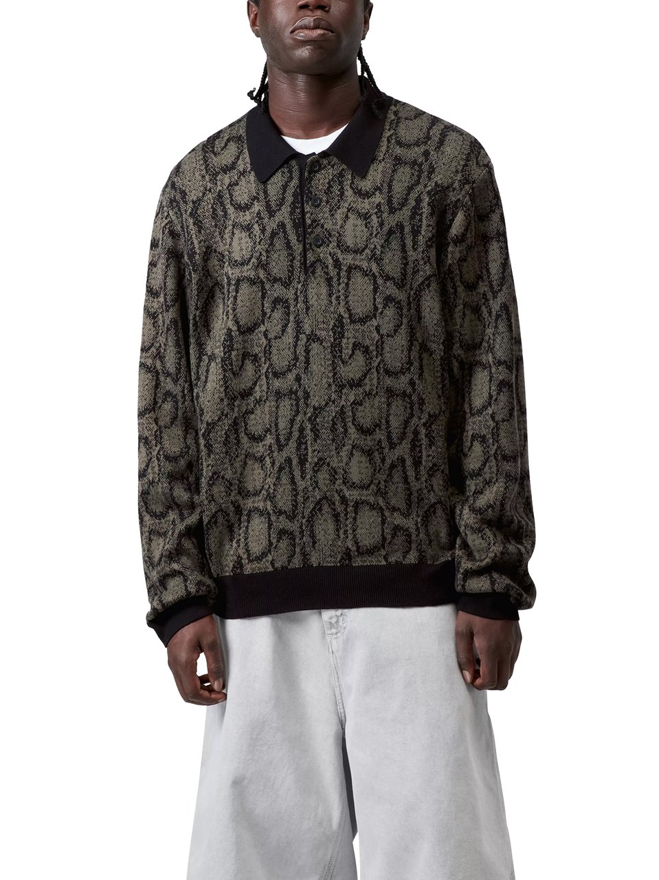 Carhartt All-Over Snake Print Long-Sleeve Polo Zwart