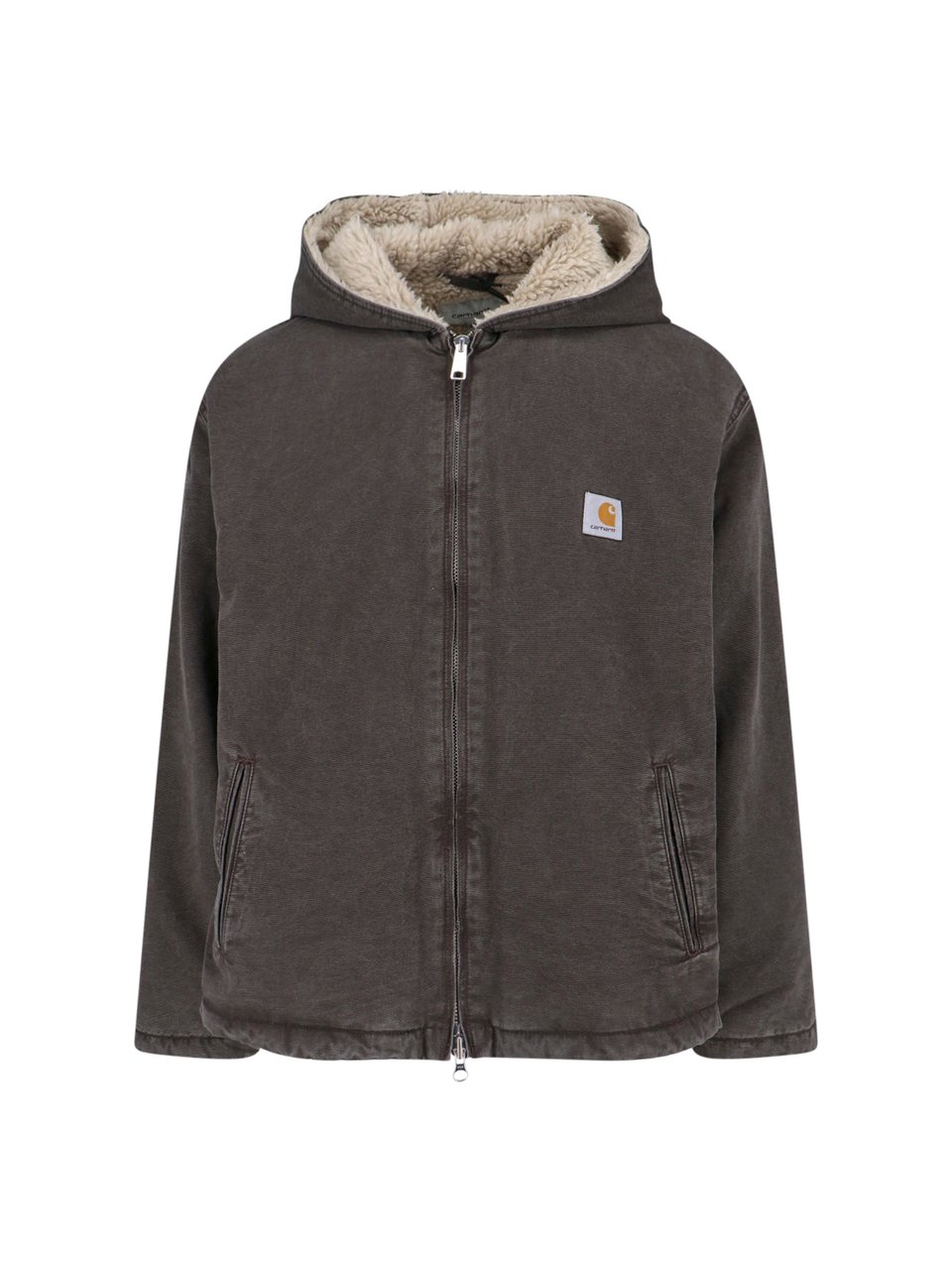 Carhartt Contrast Lined Cotton Hooded Jacket with Zip Closure Bruin