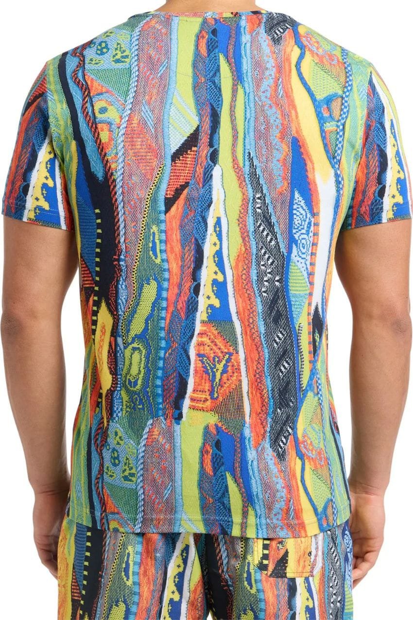 Carlo Colucci Carlo Colucci T-Shirt Knit Print Multi Color Petrol Divers