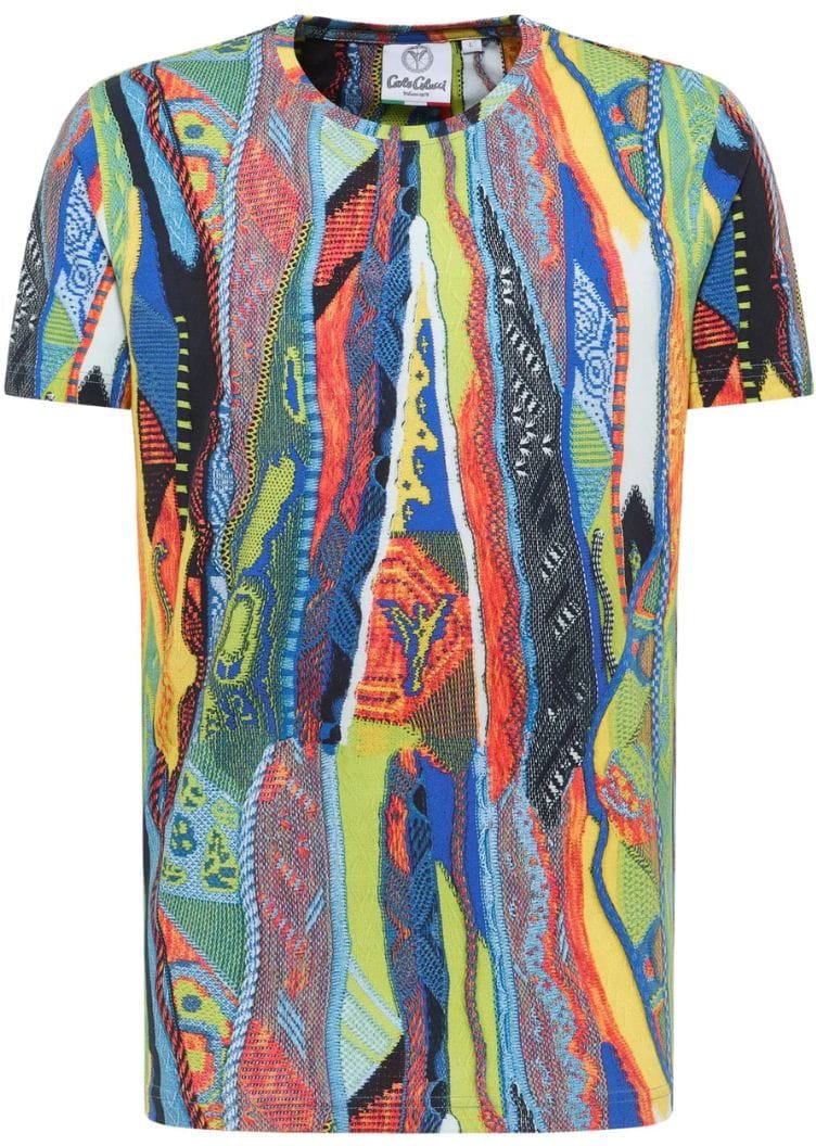 Carlo Colucci Carlo Colucci T-Shirt Knit Print Multi Color Petrol Divers