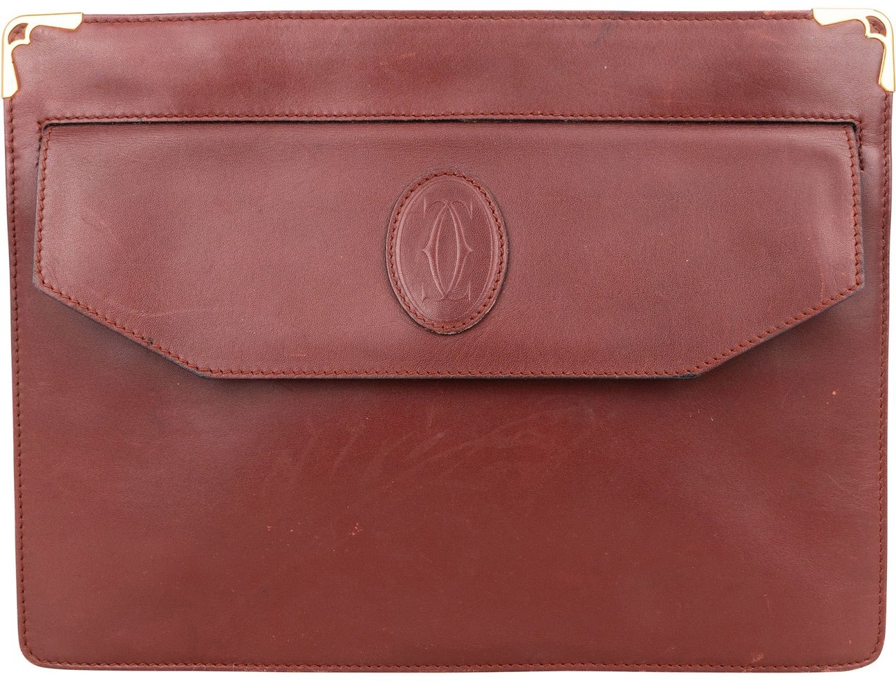 Cartier Bordeaux Leather Clutch Maroon