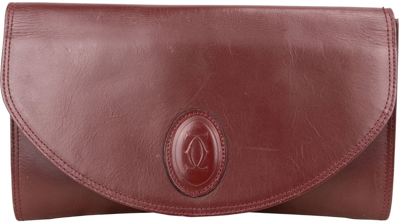 Cartier Bordeaux Leather Clutch Maroon