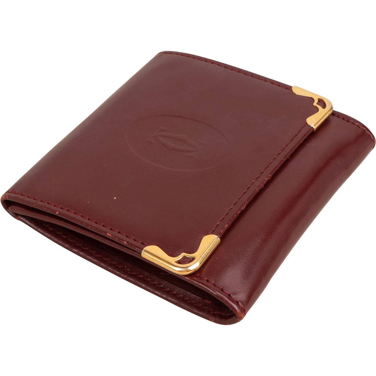 Cartier Bordeaux Leather Mini Coin Wallet Maroon